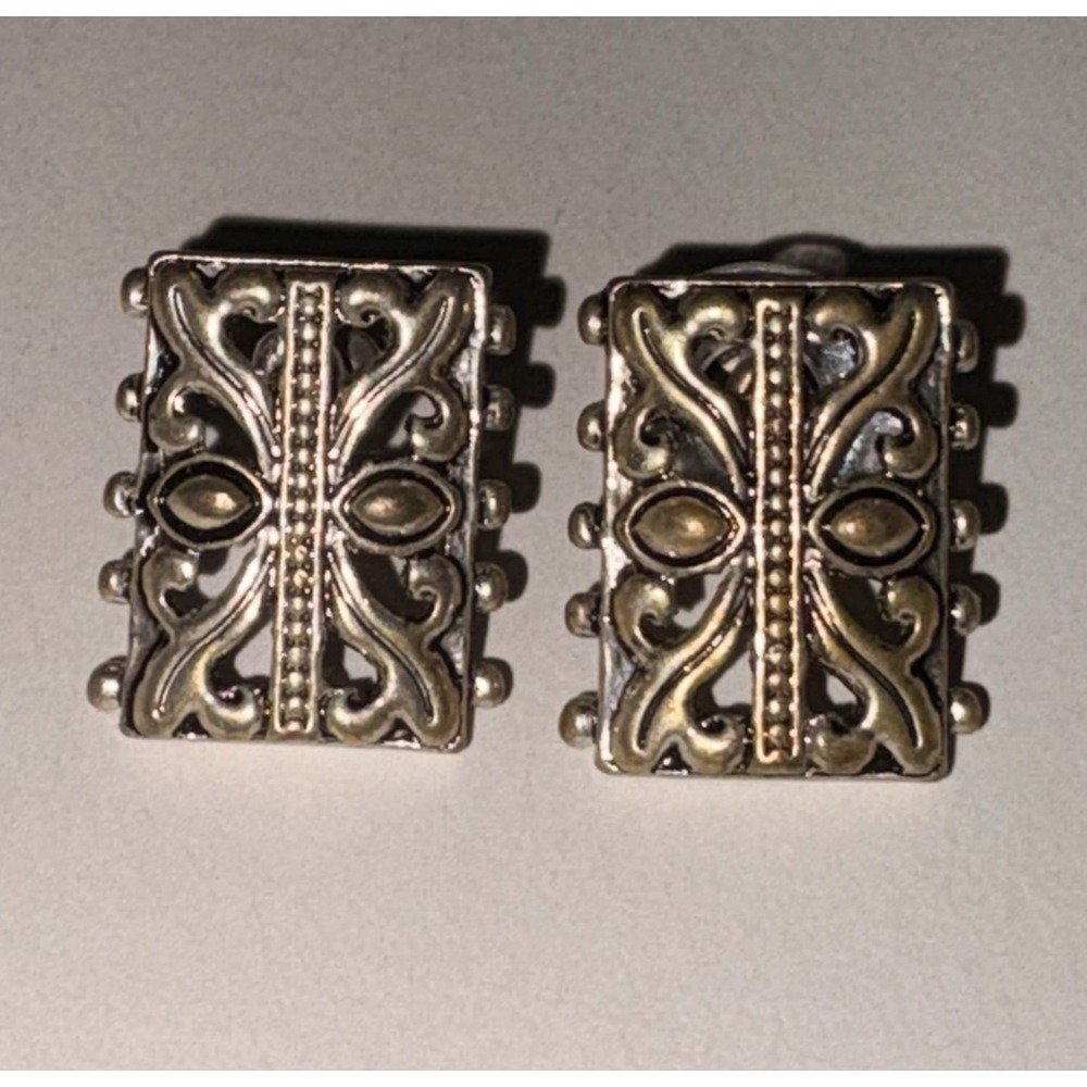 Silver Tone Rectangular Geometric Stud Statement Earrings